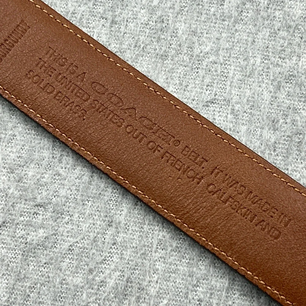 Coach Belt Mens 38 Burgundy French Calfskin Leather Solid Brass Buckle 3858 USA